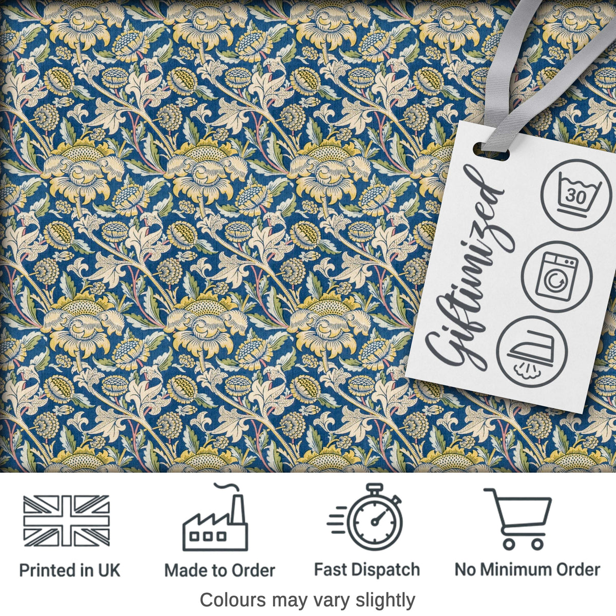 Vintage Blue Floral Leaf Seamless Pattern Classic Botanical Garden Design Digital Print Fabric by the Metre UK Sewing Quilting Textile
