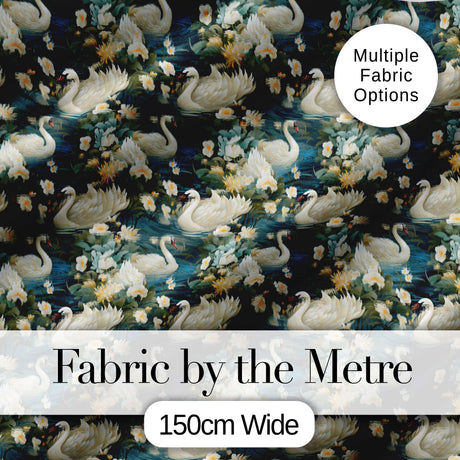 Elegant White Swan Floral Lake Seamless Pattern Vintage Nature Water Garden Digital Print Fabric by the Metre UK Sewing Quilting Textile