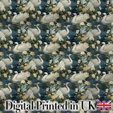 Elegant White Swan Floral Lake Seamless Pattern Vintage Nature Water Garden Digital Print Fabric by the Metre UK Sewing Quilting Textile