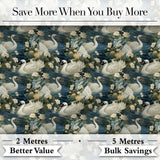 Elegant White Swan Floral Lake Seamless Pattern Vintage Nature Water Garden Digital Print Fabric by the Metre UK Sewing Quilting Textile