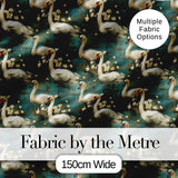 Graceful Swan Lake Floral Seamless Pattern Classic Botanical Water Scene Digital Print Fabric by the Metre UK Sewing Quilting Textile