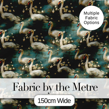 Graceful Swan Lake Floral Seamless Pattern Classic Botanical Water Scene Digital Print Fabric by the Metre UK Sewing Quilting Textile