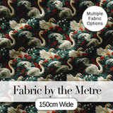 Dark Swan Floral Water Garden Seamless Pattern Vintage Nature Artistic Design Digital Print Fabric by the Metre UK Sewing Quilting Textile