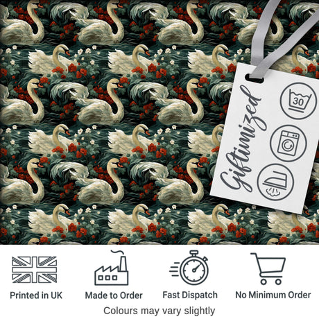 Dark Swan Floral Water Garden Seamless Pattern Vintage Nature Artistic Design Digital Print Fabric by the Metre UK Sewing Quilting Textile