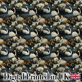 Luxury Swan Floral Night Lake Seamless Pattern Elegant Botanical Scene Digital Print Fabric by the Metre UK Sewing Quilting Textile
