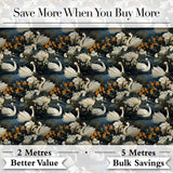 Luxury Swan Floral Night Lake Seamless Pattern Elegant Botanical Scene Digital Print Fabric by the Metre UK Sewing Quilting Textile