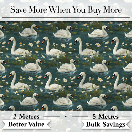 Soft Swan Lake Floral Seamless Pattern Calm Nature Botanical Scene Digital Print Fabric by the Metre UK Sewing Quilting Textile