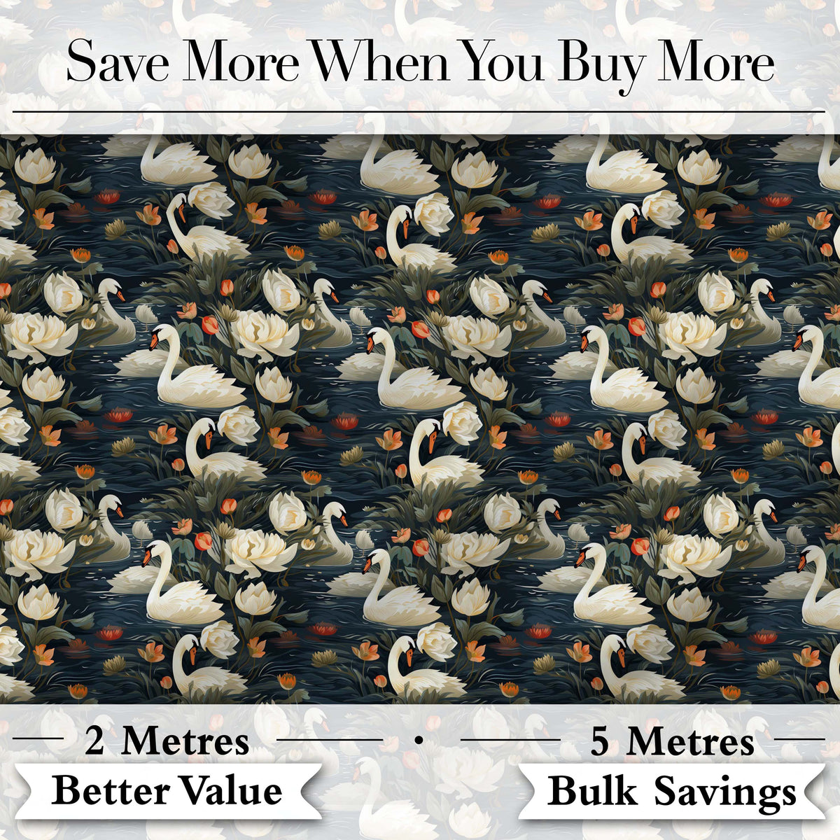 White Swan Tulip Floral Seamless Pattern Elegant Water Garden Design Digital Print Fabric by the Metre UK Sewing Quilting Textile