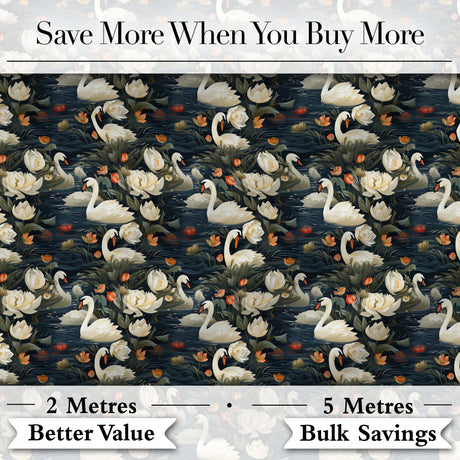 White Swan Tulip Floral Seamless Pattern Elegant Water Garden Design Digital Print Fabric by the Metre UK Sewing Quilting Textile