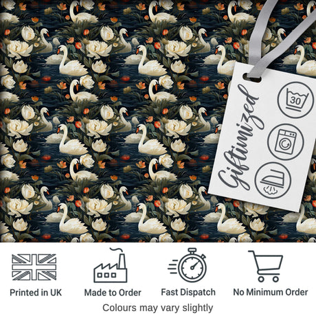 White Swan Tulip Floral Seamless Pattern Elegant Water Garden Design Digital Print Fabric by the Metre UK Sewing Quilting Textile
