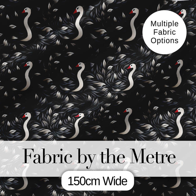 Modern Black Swan Abstract Seamless Pattern Stylish Feather Design Digital Print Fabric by the Metre UK Sewing Quilting Textile