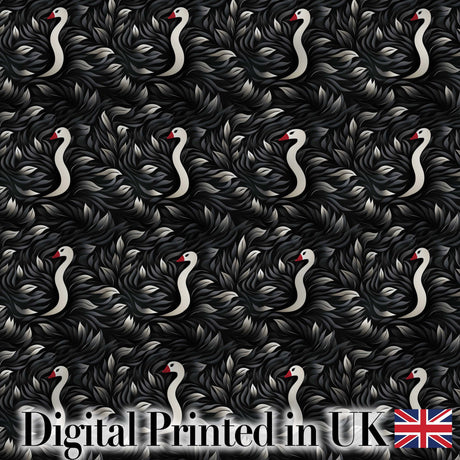 Modern Black Swan Abstract Seamless Pattern Stylish Feather Design Digital Print Fabric by the Metre UK Sewing Quilting Textile
