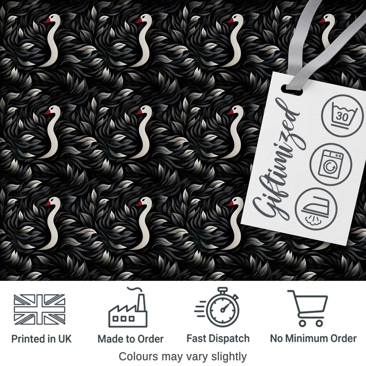 Modern Black Swan Abstract Seamless Pattern Stylish Feather Design Digital Print Fabric by the Metre UK Sewing Quilting Textile