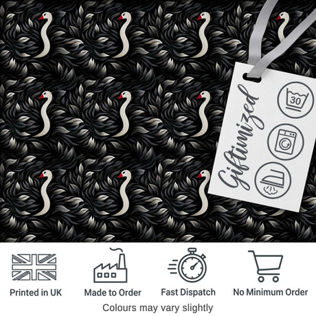 Modern Black Swan Abstract Seamless Pattern Stylish Feather Design Digital Print Fabric by the Metre UK Sewing Quilting Textile
