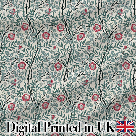 Vintage Botanical Floral Vine Pattern with Red Flowers Seamless Digital Print Fabric by the Metre UK Sewing Quilting Textile