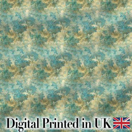 Elegant Teal Damask Ornamental Vintage Style Seamless Digital Print Fabric by the Metre UK Sewing Quilting Textile