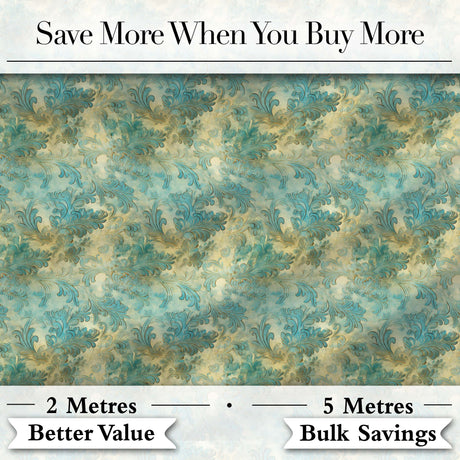 Elegant Teal Damask Ornamental Vintage Style Seamless Digital Print Fabric by the Metre UK Sewing Quilting Textile