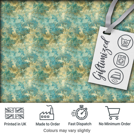Elegant Teal Damask Ornamental Vintage Style Seamless Digital Print Fabric by the Metre UK Sewing Quilting Textile