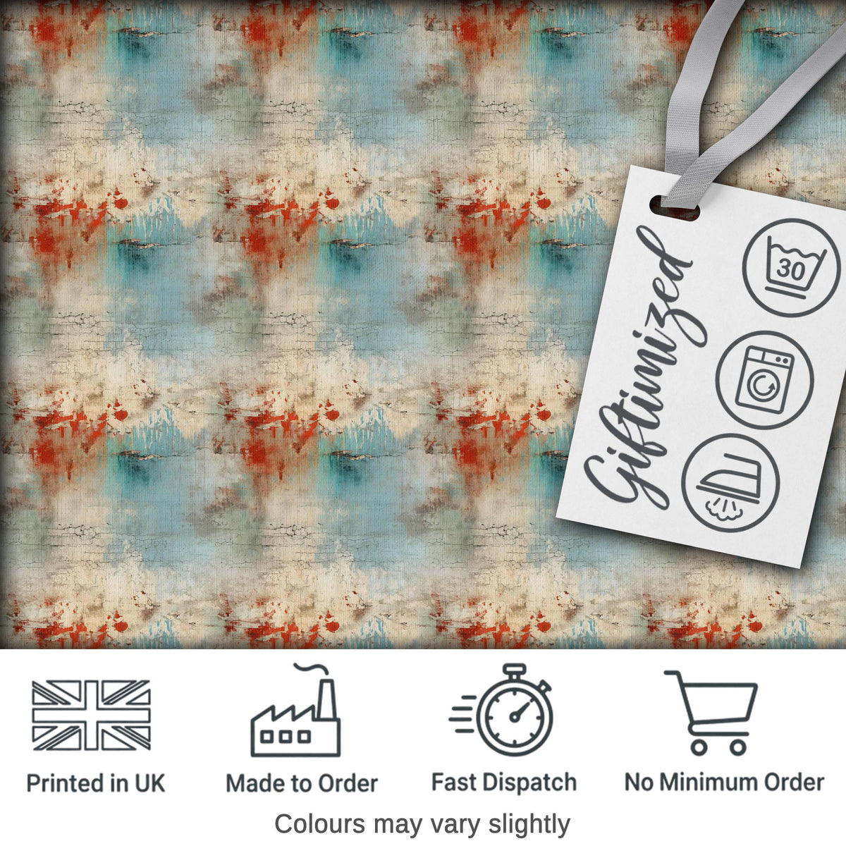 Abstract Grunge Texture with Red and Blue Tones Seamless Digital Print Fabric by the Metre UK Sewing Quilting Textile