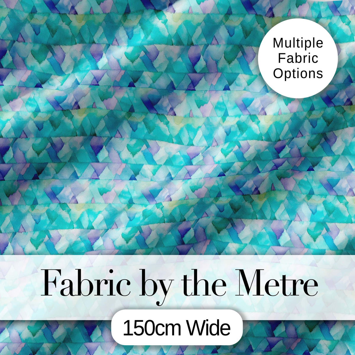 Modern Geometric Watercolor Shapes in Teal Purple Seamless Digital Print Fabric by the Metre UK Sewing Quilting Textile