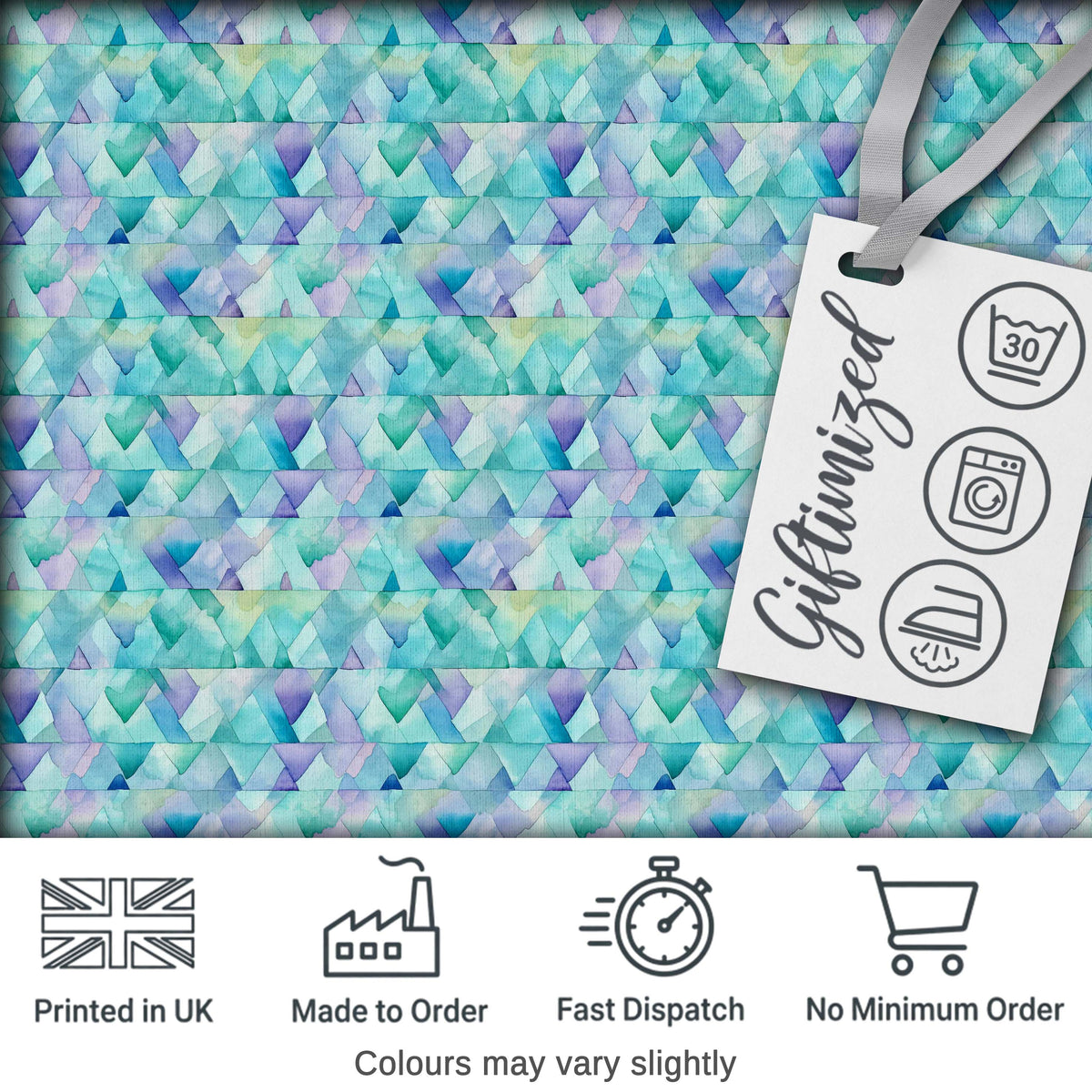 Modern Geometric Watercolor Shapes in Teal Purple Seamless Digital Print Fabric by the Metre UK Sewing Quilting Textile