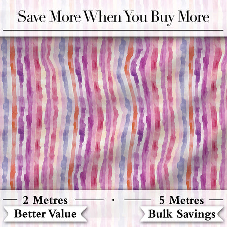 Soft Watercolor Vertical Stripes in Pink Purple Seamless Digital Print Fabric by the Metre UK Sewing Quilting Textile