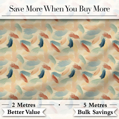 Soft Feather Pattern in Pastel Tones Seamless Digital Print Fabric by the Metre UK Sewing Quilting Textile