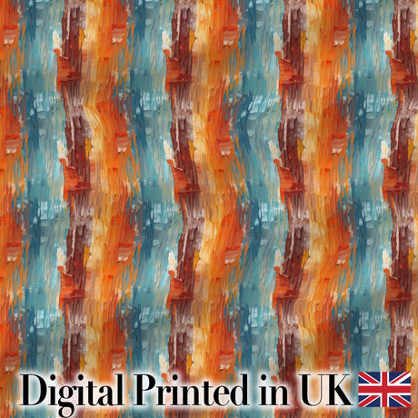 Abstract Textured Brushstroke Pattern in Orange Blue Seamless Digital Print Fabric by the Metre UK Sewing Quilting Textile
