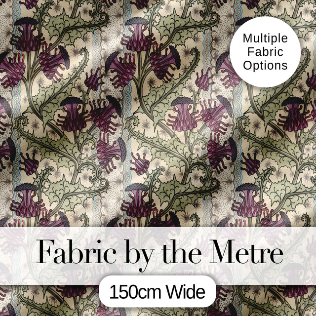 Classic William Morris Style Floral Thistle Pattern Seamless Digital Print Fabric by the Metre UK Sewing Quilting Textile
