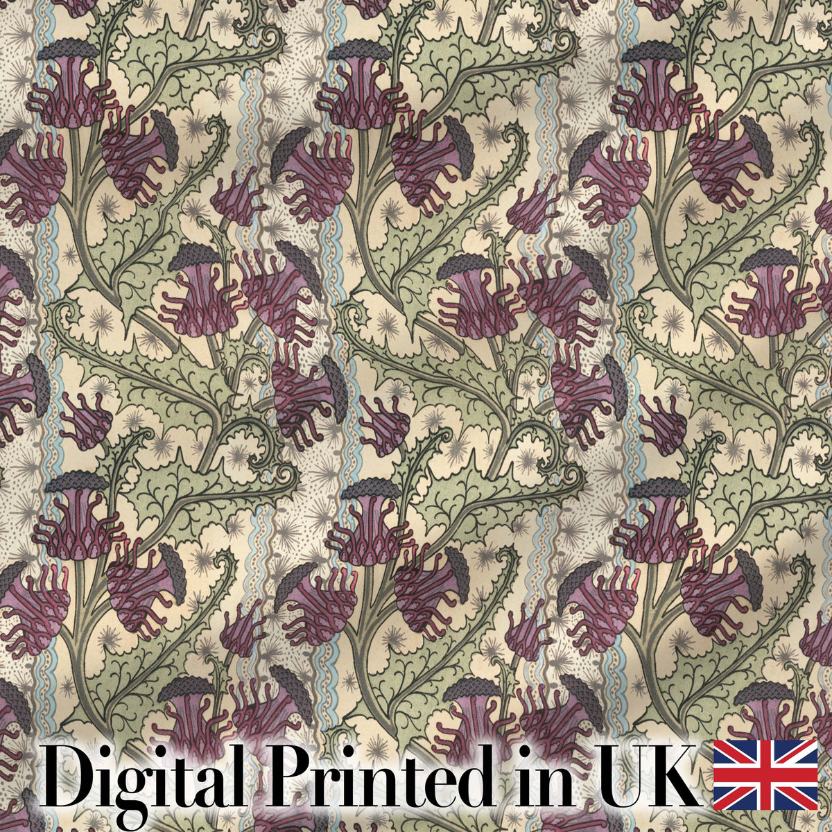 Classic William Morris Style Floral Thistle Pattern Seamless Digital Print Fabric by the Metre UK Sewing Quilting Textile