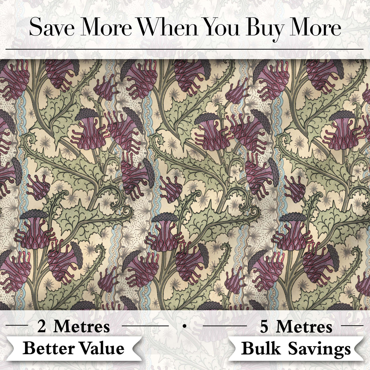 Classic William Morris Style Floral Thistle Pattern Seamless Digital Print Fabric by the Metre UK Sewing Quilting Textile