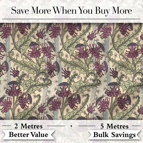 Classic William Morris Style Floral Thistle Pattern Seamless Digital Print Fabric by the Metre UK Sewing Quilting Textile