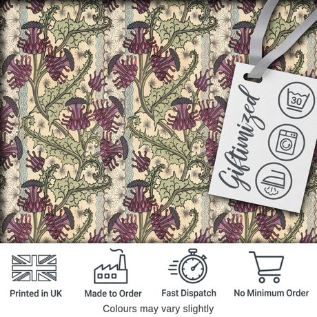 Classic William Morris Style Floral Thistle Pattern Seamless Digital Print Fabric by the Metre UK Sewing Quilting Textile