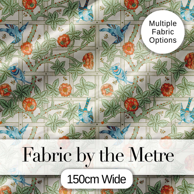 Vintage Birds and Roses Trellis Garden Pattern Seamless Digital Print Fabric by the Metre UK Sewing Quilting Textile
