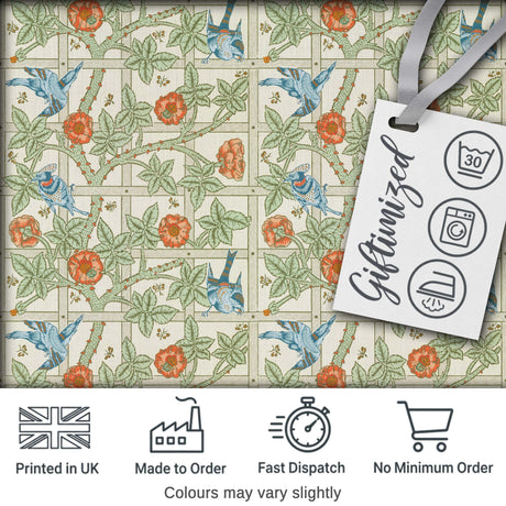 Vintage Birds and Roses Trellis Garden Pattern Seamless Digital Print Fabric by the Metre UK Sewing Quilting Textile