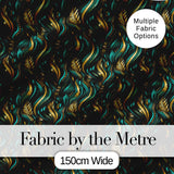 Luxury Art Deco Gold Teal Abstract Wave Pattern Seamless Digital Print Fabric by the Metre UK Sewing Quilting Textile