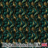 Luxury Art Deco Gold Teal Abstract Wave Pattern Seamless Digital Print Fabric by the Metre UK Sewing Quilting Textile
