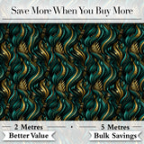 Luxury Art Deco Gold Teal Abstract Wave Pattern Seamless Digital Print Fabric by the Metre UK Sewing Quilting Textile