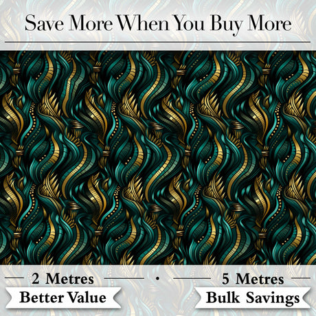 Luxury Art Deco Gold Teal Abstract Wave Pattern Seamless Digital Print Fabric by the Metre UK Sewing Quilting Textile