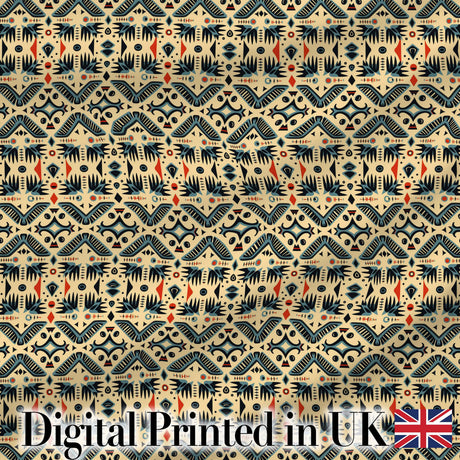 Geometric Ethnic Tribal Pattern in Neutral Tones Seamless Digital Print Fabric by the Metre UK Sewing Quilting Textile