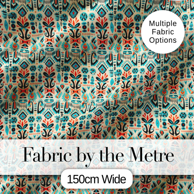 Modern Scandinavian Folk Art Pattern with Floral Shapes Seamless Digital Print Fabric by the Metre UK Sewing Quilting Textile