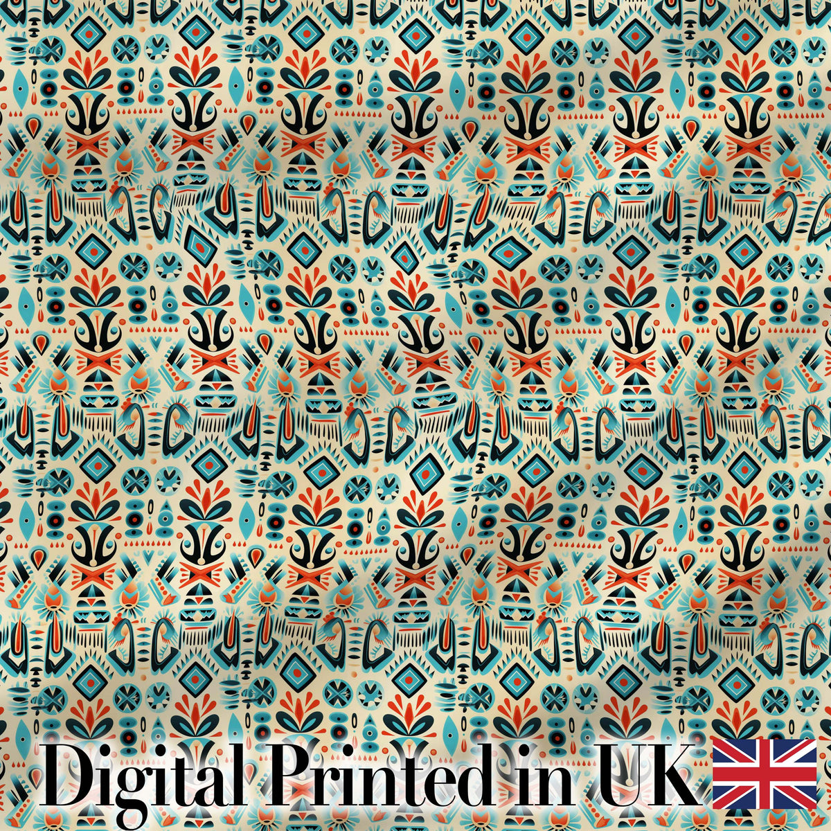 Modern Scandinavian Folk Art Pattern with Floral Shapes Seamless Digital Print Fabric by the Metre UK Sewing Quilting Textile