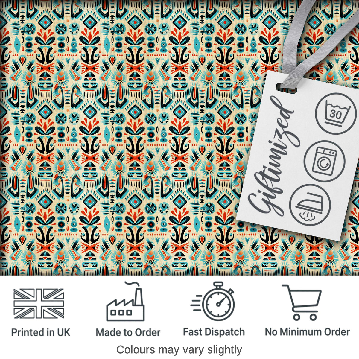 Modern Scandinavian Folk Art Pattern with Floral Shapes Seamless Digital Print Fabric by the Metre UK Sewing Quilting Textile