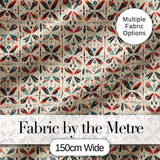 Abstract Retro Geometric Floral Pattern in Red Blue Seamless Digital Print Fabric by the Metre UK Sewing Quilting Textile