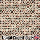 Abstract Retro Geometric Floral Pattern in Red Blue Seamless Digital Print Fabric by the Metre UK Sewing Quilting Textile