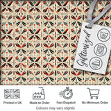Abstract Retro Geometric Floral Pattern in Red Blue Seamless Digital Print Fabric by the Metre UK Sewing Quilting Textile