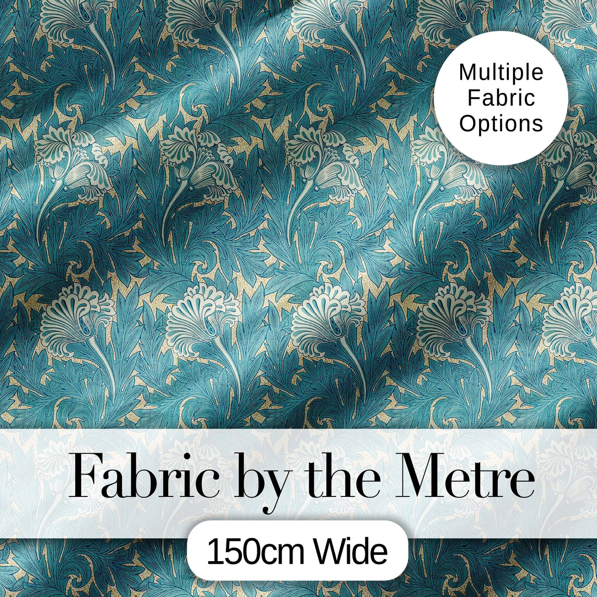 Vintage Botanical Floral Leaf Pattern in Soft Blue Seamless Digital Print Fabric by the Metre UK Sewing Quilting Textile