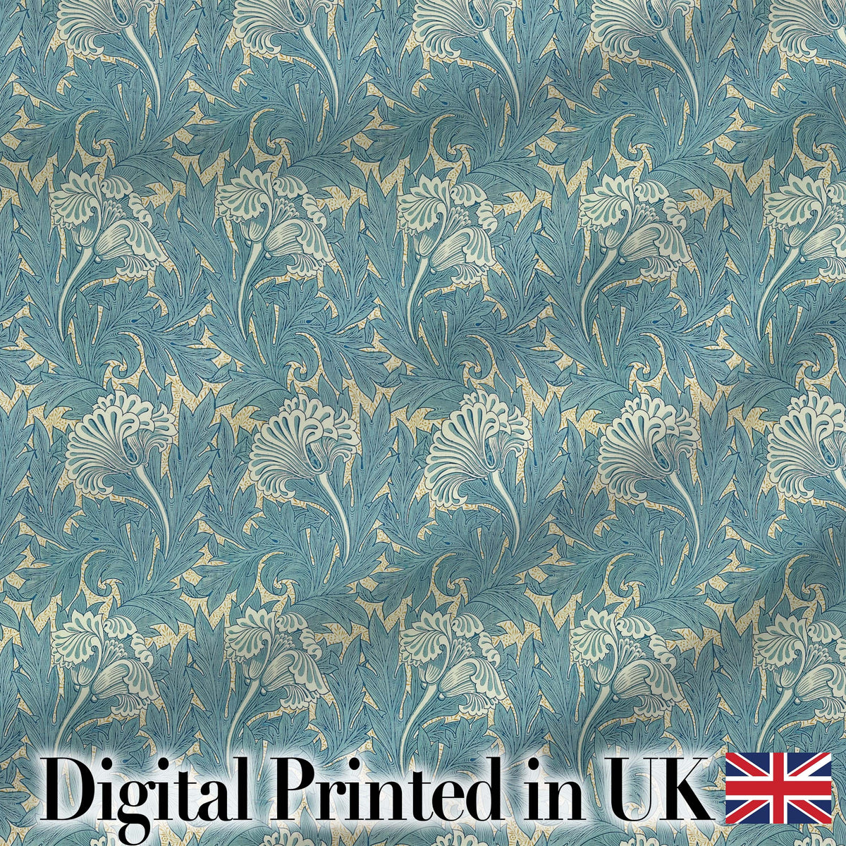 Vintage Botanical Floral Leaf Pattern in Soft Blue Seamless Digital Print Fabric by the Metre UK Sewing Quilting Textile