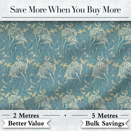 Vintage Botanical Floral Leaf Pattern in Soft Blue Seamless Digital Print Fabric by the Metre UK Sewing Quilting Textile