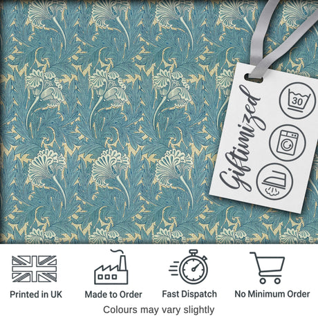 Vintage Botanical Floral Leaf Pattern in Soft Blue Seamless Digital Print Fabric by the Metre UK Sewing Quilting Textile